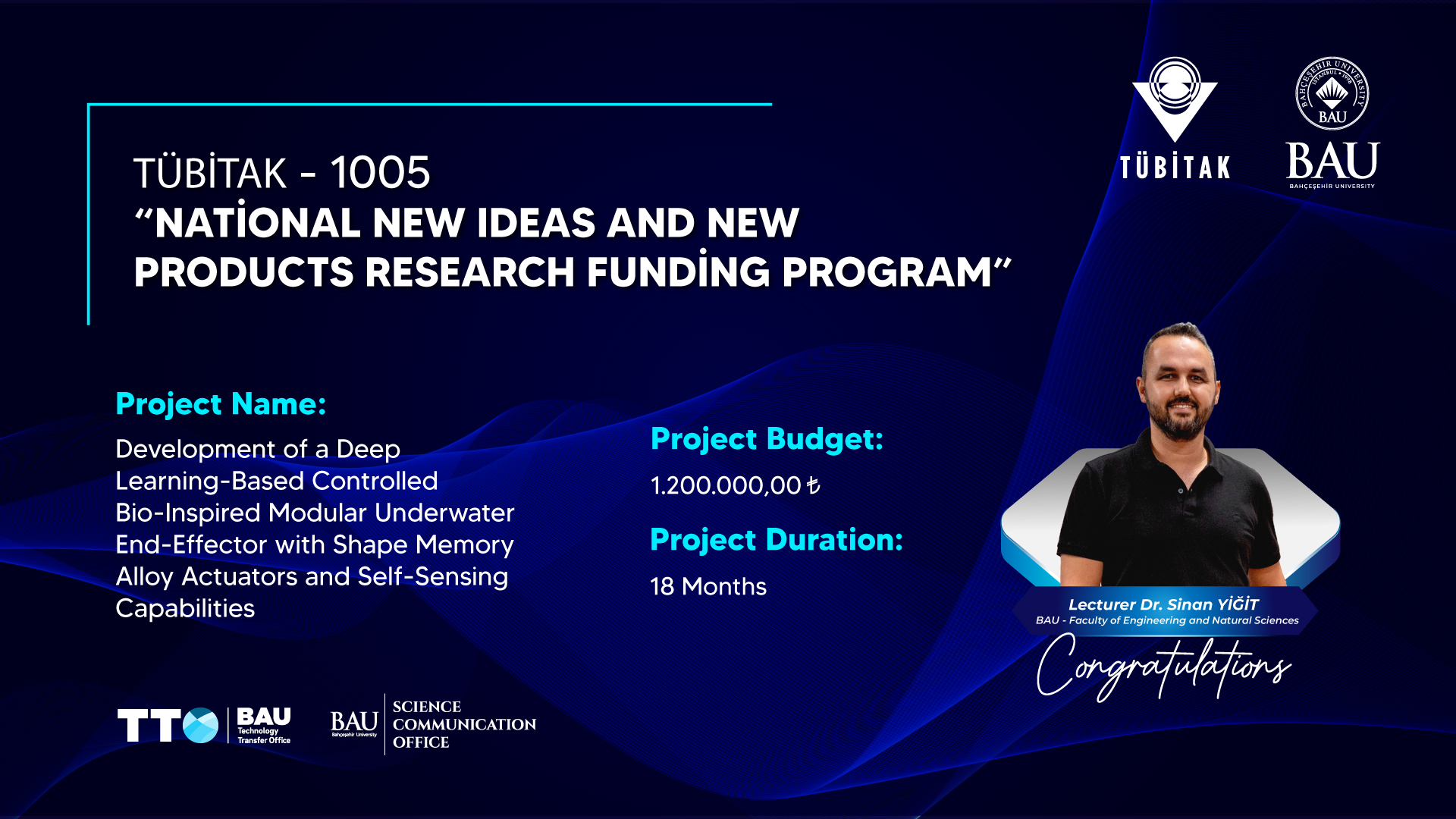 Lecturer Dr. Sinan Yiğit’s Project Has Been Awarded Funding!