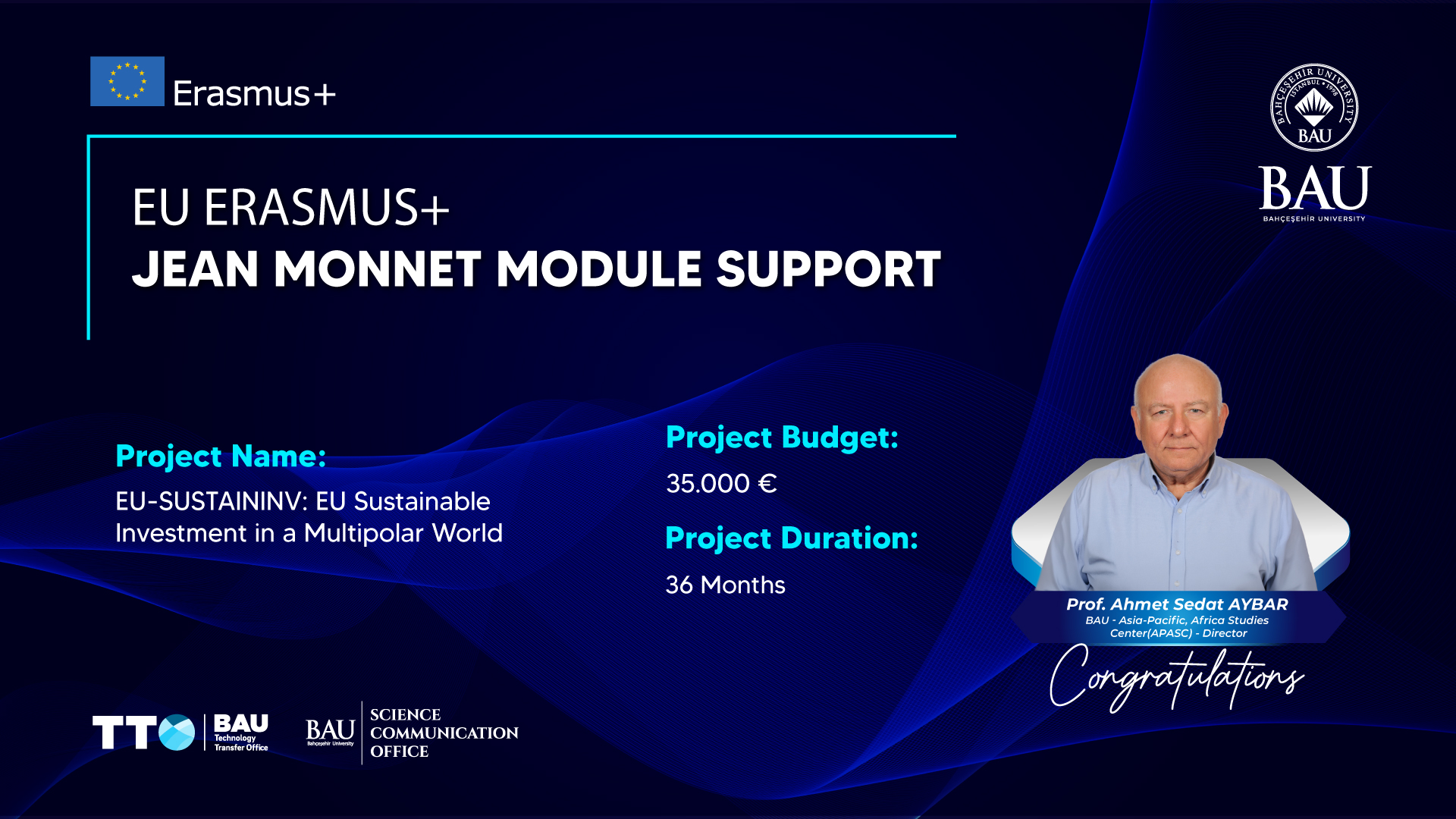 Prof. Ahmet Sedat Aybar’s Project Awarded Funding!